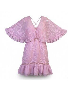 Selfie Leslie Womens Pink Embroidered Mini Dress With Flounce Sleeves Size S
